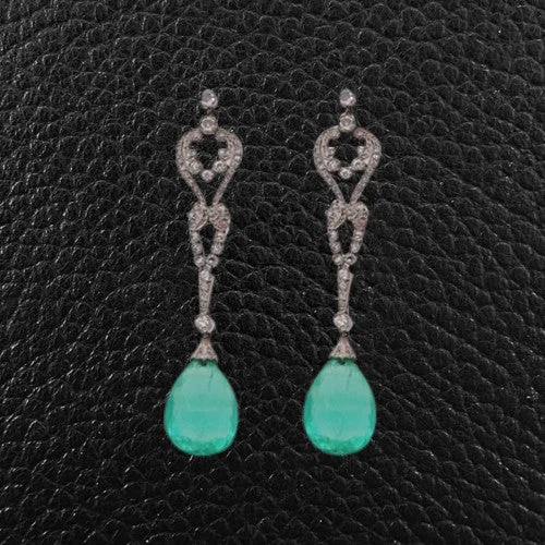 Modern pearl earrings for chic sophistication-Emerald & Diamond Dangle Earrings