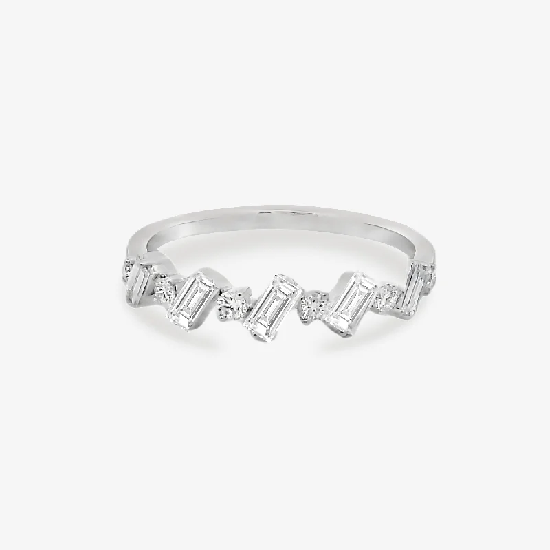 Custom rings for everyday wear-0.35CT Asymmetrical Baguette & Round Diamond Ring