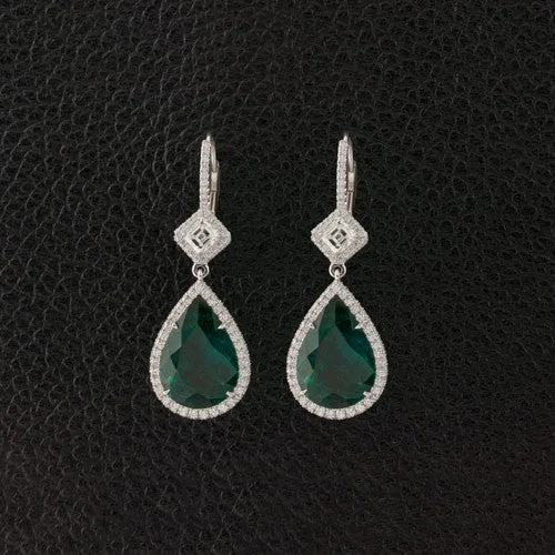 Custom engraved earrings for personalized gifts-Emerald & Diamond Dangle Earrings