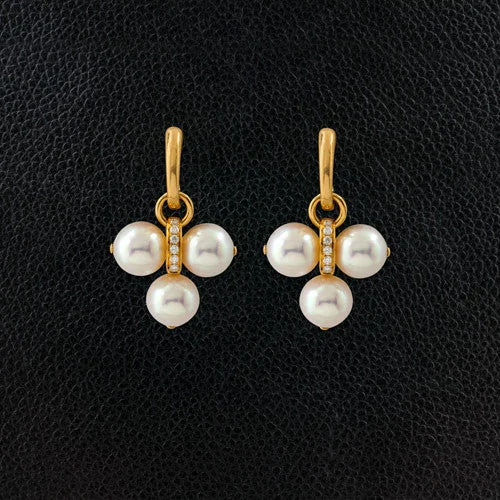 Pearl drop earrings for sophisticated elegance-Triple Pearl & Diamond Dangle Earrings