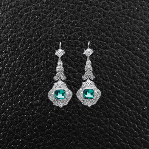 Crystal earrings for a sparkling effect-Emerald & Diamond Dangle Earrings