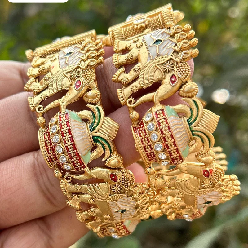 Bangles with gemstones for colorful elegance-Neetu Art Gold Plated Pota Stone Elephant Shape Meenakari Openable Bangles Set