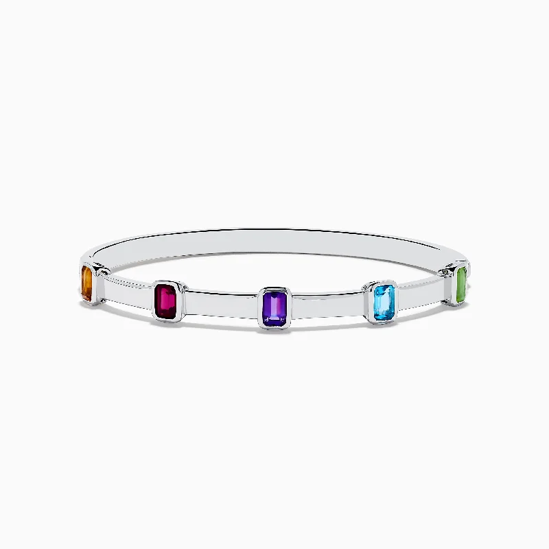 Multi-layered bracelets for a bohemian vibe-Mosaic 925 Sterling Silver Multicolor Gemstone Bangle