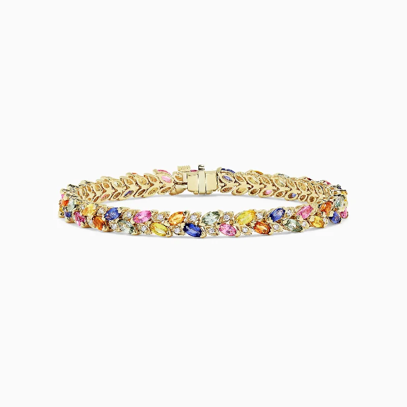 Diamond bracelets for luxurious sparkle-Watercolors 14K Gold Multi Sapphire & Diamond Bracelet, 11.09 TCW