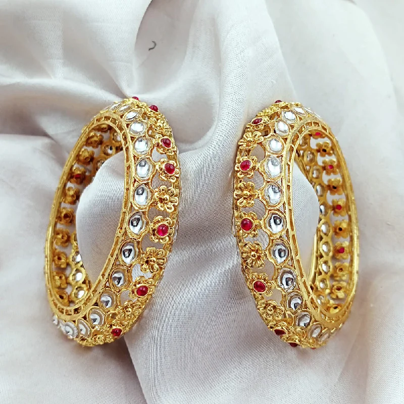 Oversized bangles for bold, trendy fashion-Manisha Jewellery Gold Plated Kundan Stone Bangles Set