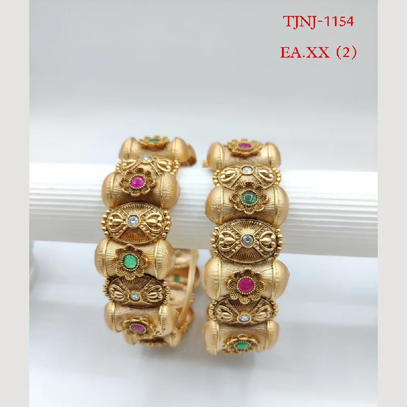 Gold-plated bangles for luxurious appeal-Choice Gold Plated Pota Stone Bangles Set