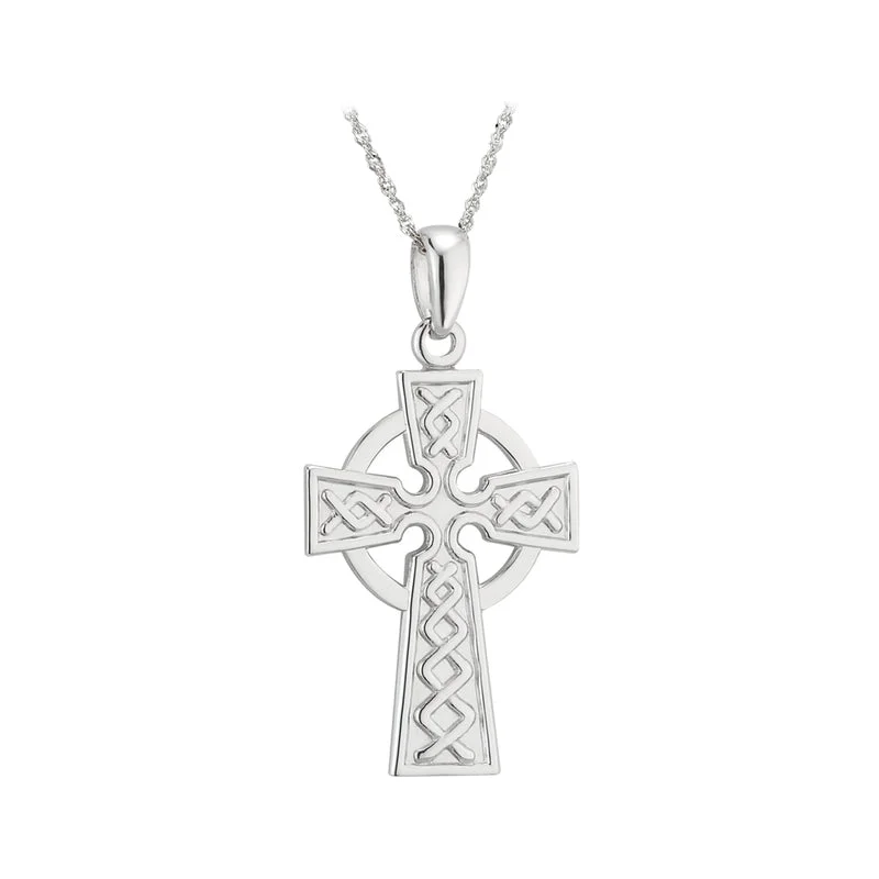 Heart-shaped lockets for sentimental keepsakes-14K White Gold Celtic Cross Pendant