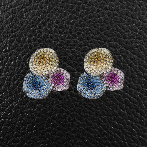 Crystal earrings for a sparkling effect-Flower Petal Earrings with Multicolor Sapphires