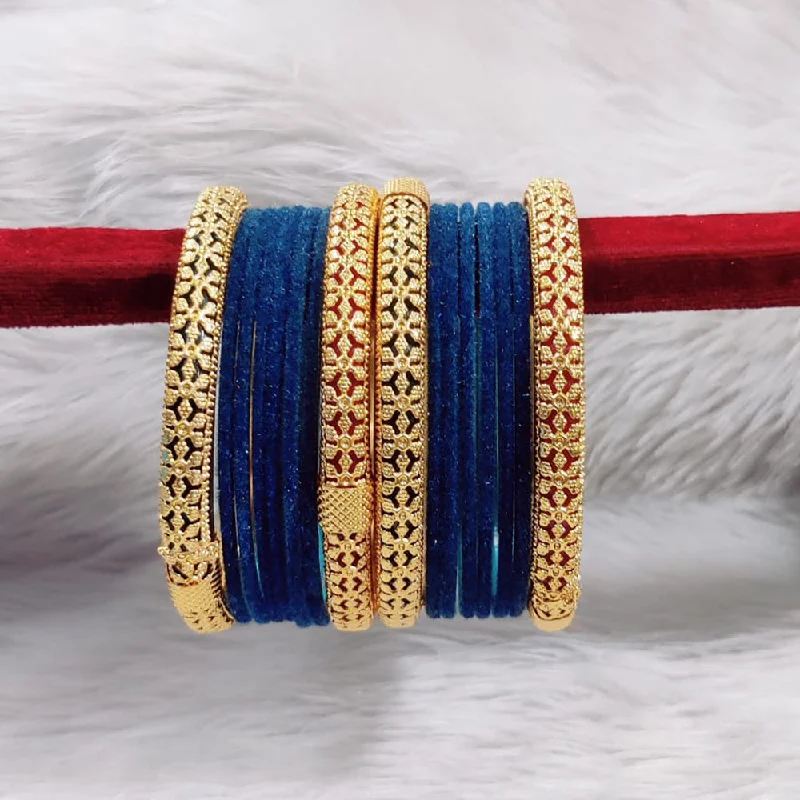 Wedding bangles for brides-Pooja Bangles Gold Plated Velvet Bangle Set