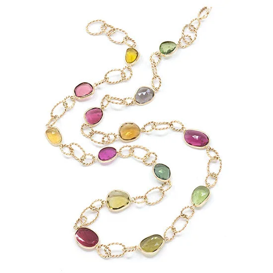 Handcrafted necklaces for unique, artisanal beauty-Coiled Oval Loop Link Necklace with Multi-colored Tourmalines