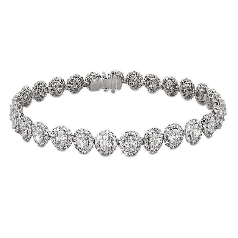 Adjustable metal bracelets for custom fit-18KT White Gold 9.25 CTW Oval Halo Diamond Bracelet