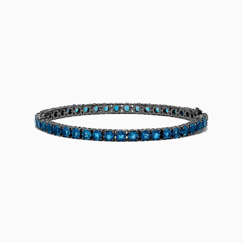 Vintage beaded bracelets for a retro vibe-Men's 925 Sterling Silver Blue Topaz Tennis Bracelet