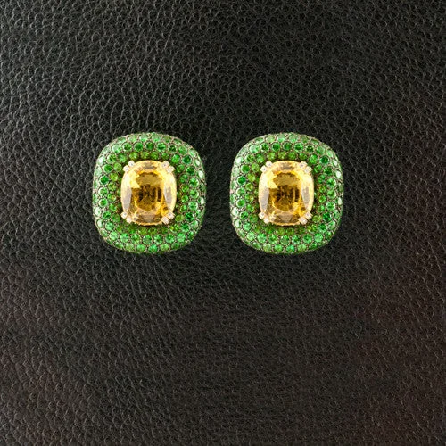 Custom engraved birthstone stud earrings for gifts-Danburite, Diamond and Tsavorite Earrings