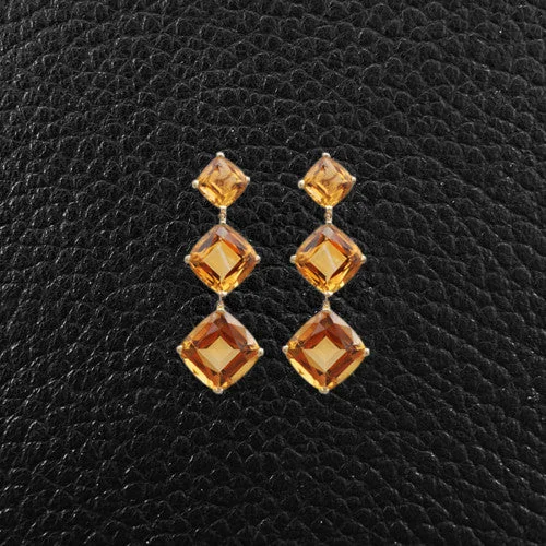 Luxury gold hoop earrings for upscale fashion-Cushion cut Citrine Dangle Earrings