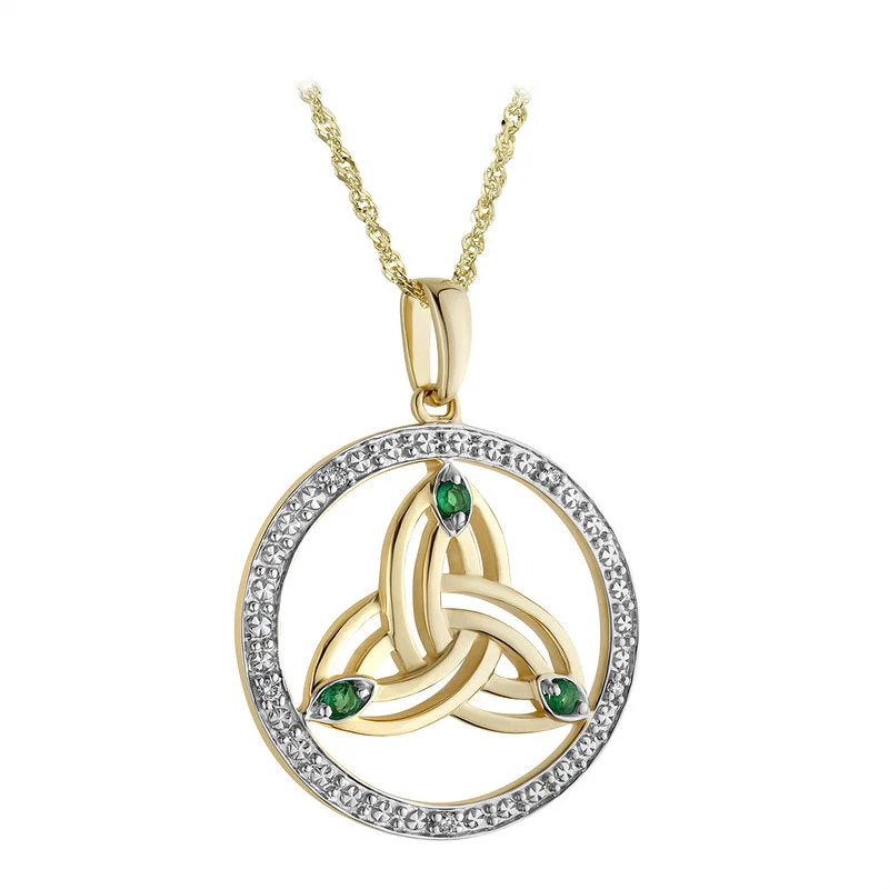 Monogrammed pendant necklaces for personalized fashion-14k White Yellow Gold Diamond Emerald Trinity Pendant