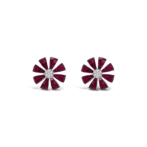 Crystal earrings for a sparkling effect-Ruby & Diamond Flower Earrings