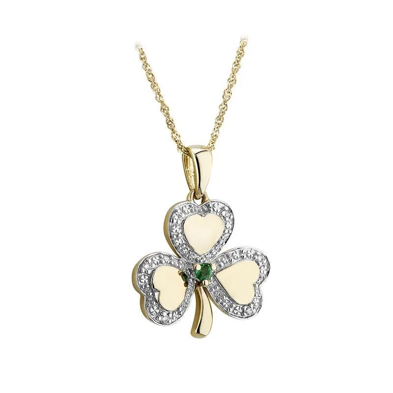 Multi-strand necklaces for layered elegance-10K Gold Diamond & Emerald Shamrock Pendant