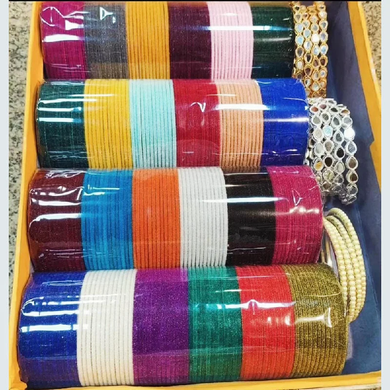 Matching gold bangle sets for a coordinated look-Pooja Bangles Multi Colors Velvet  Bangle Set