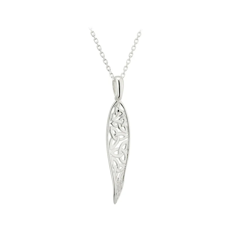 Diamond-encrusted pendants for luxury fashion-Sterling Silver Long Trinity Knot Twist Pendant