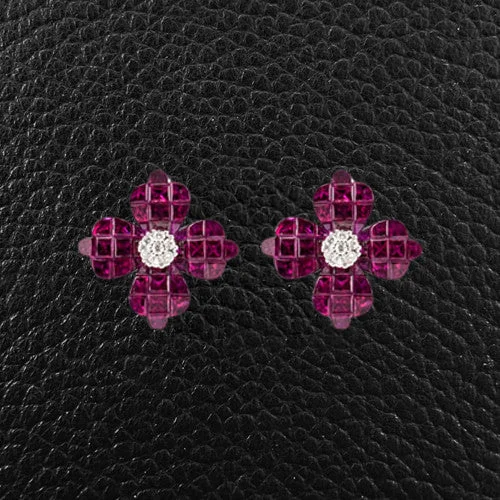 Vintage-inspired stud earrings for classic charm-Ruby & Diamond Flower Earrings