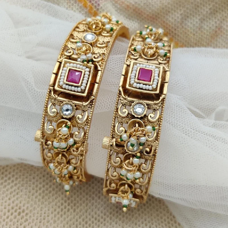 Beaded bangles for a bohemian vibe-Jewel Addiction Gold Plated Kundan Openable Bangles Set