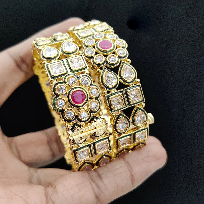 Custom birthstone bangles for family gifts-Jewel Addiction Gold Plated Kundan Openable Bangles Set