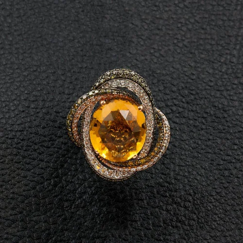 Antique-style rings for a retro vibe-Citrine & Diamond Cocktail Ring