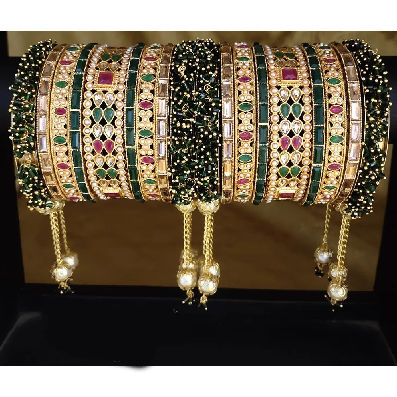 Handmade bangles for one-of-a-kind style-Akruti Collection Gold Plated Pearl And Kundan Bangle Set