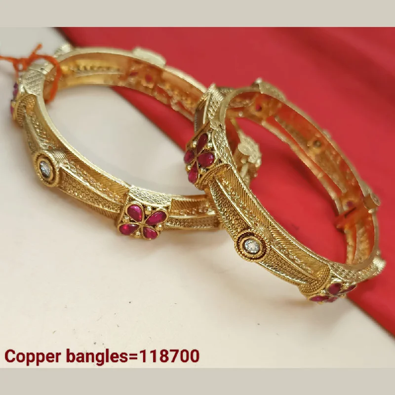 Adjustable cuff bangles for custom wear-Padmawati Bangles Gold Plated Pota Stone Bangles Set