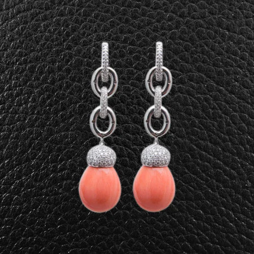 Vintage-style chandelier earrings for classic charm-Diamond & Coral Dangle Earrings