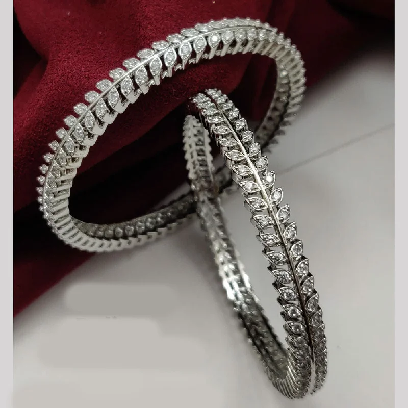 Intricate design bangles for a unique touch-Vivah Creations Silver Plated American Diamond  Bangle Set