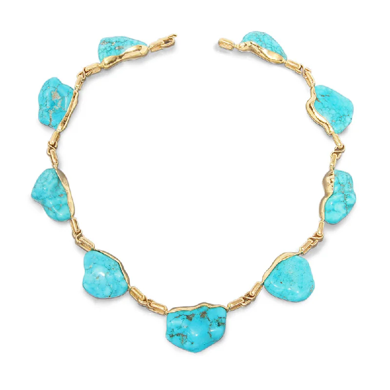 Vintage-inspired necklaces for timeless charm-Oval & S Shaped Gold Links Tumbled Turquoise Necklace