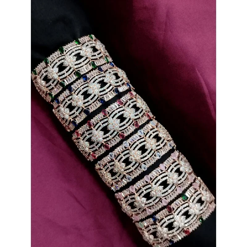 Ethnic bangles for cultural fashion-Akruti Collection Rose Gold Plated AD Kada (1 Piece only)