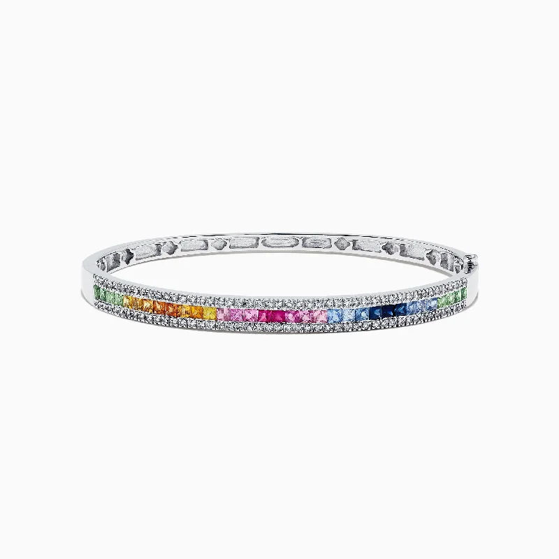 Colorful woven bracelets for beach vibes-Watercolors 14K White Gold Multi Sapphire & Diamond Bangle, 3.60 TCW