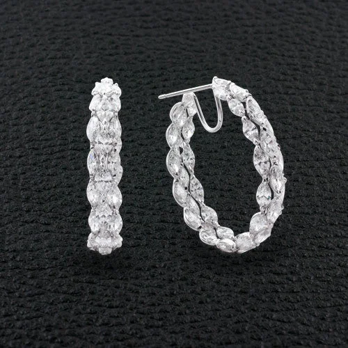 Silver stud earrings for everyday wear-Marquise Diamond Hoop Earrings