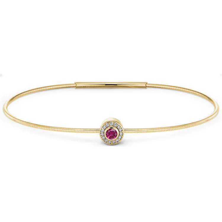 Friendship bracelets with initials for custom style-Gold Finish Finish Sterling Silver Round Simulated Ruby Birth Gem Bracelet with Simulated Diamonds