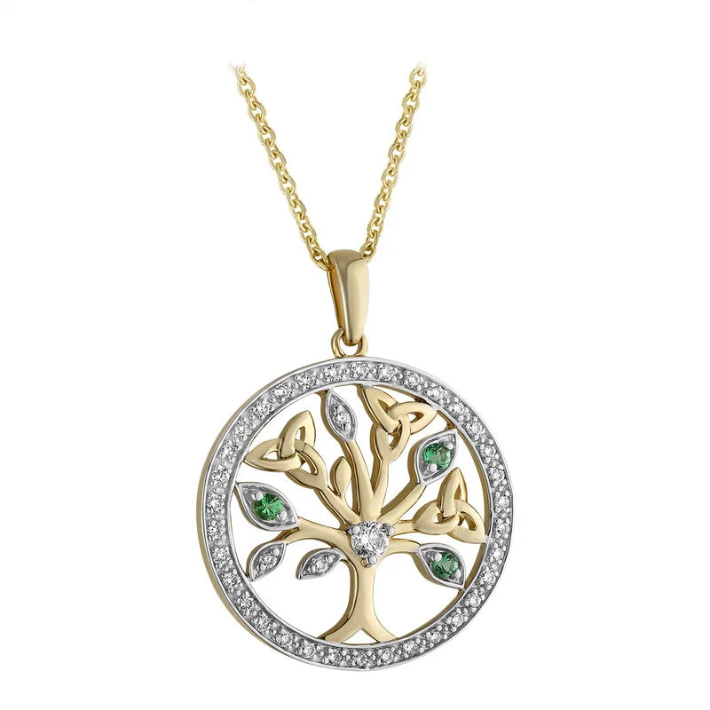 Silver bar necklaces for modern elegance-14K White And Yellow Gold Diamond And Emerald Tree Of Life Pendant