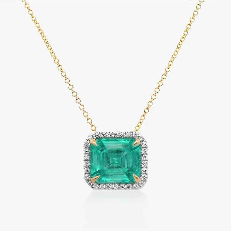 Statement necklaces for bold fashion-4.12CT Emerald Diamond Halo Necklace