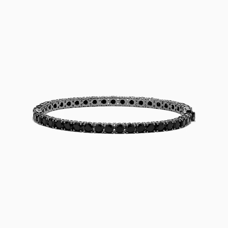 Gold-plated bracelets for affordable luxury-Men's Silver Rhodium Plated Black Spinel Tennis Bracelet