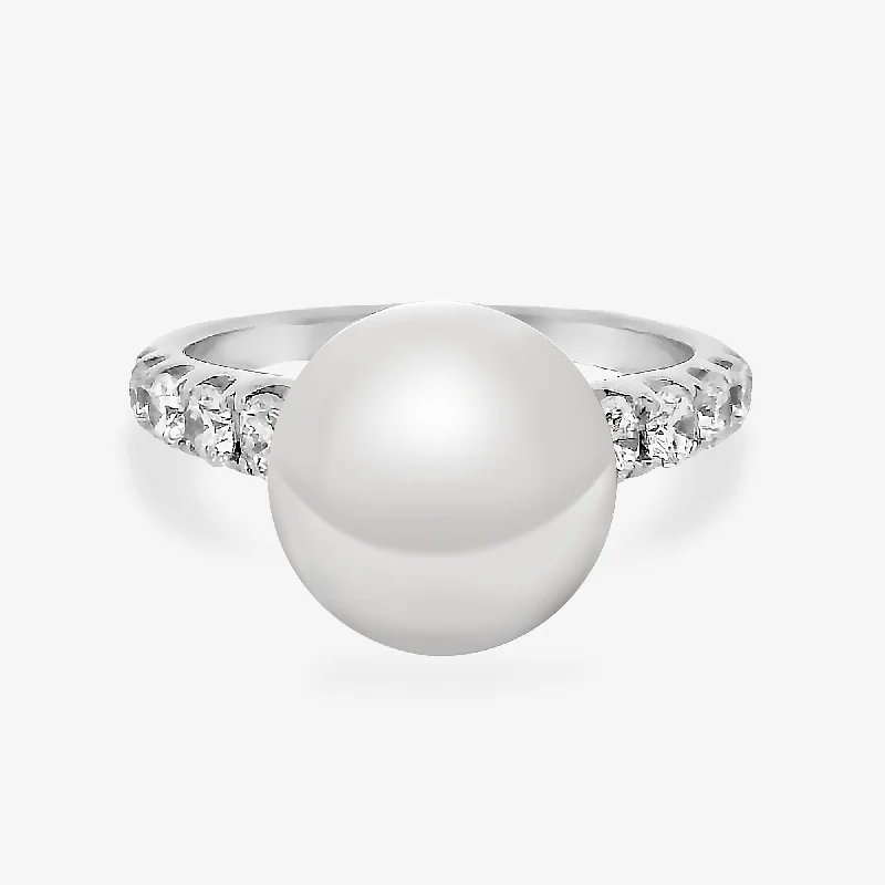 Custom photo rings for sentimental gifts-10MM South Sea Pearl & 0.70CT Diamond Ring