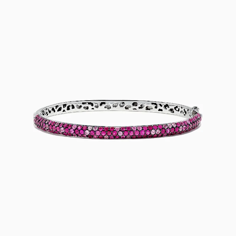 Beaded stretch bracelets for easy wear-Splash Sterling Silver Pink Sapphire and Ruby Bangle, 4.24 TCW