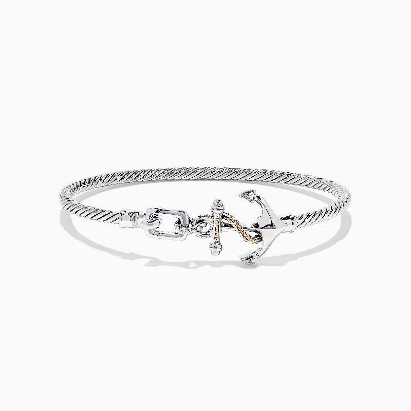 Leather and silver bracelets for a chic combo-Seaside Sterling Silver & 18K Gold Anchor Bangle