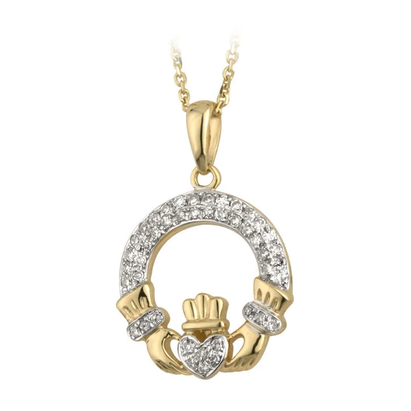 Custom photo necklaces for sentimental value-14k Gold Diamond Claddagh Necklace