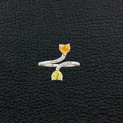 Custom made rings for unique designs-Yellow, Green & White Diamond Bypass Ring