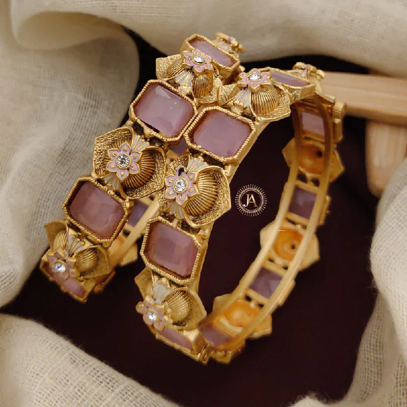 Luxury gemstone bangles for an upscale look-Neetu Art Gold Plated Crystal Stone Meenakari Openable Bangles Set