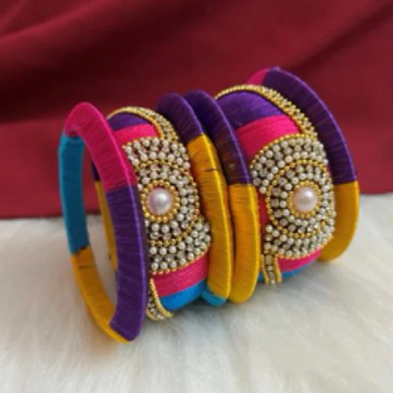 Handmade beaded bangles for artisanal charm-Shringarstreet Gold Plated Thread Bangle Set