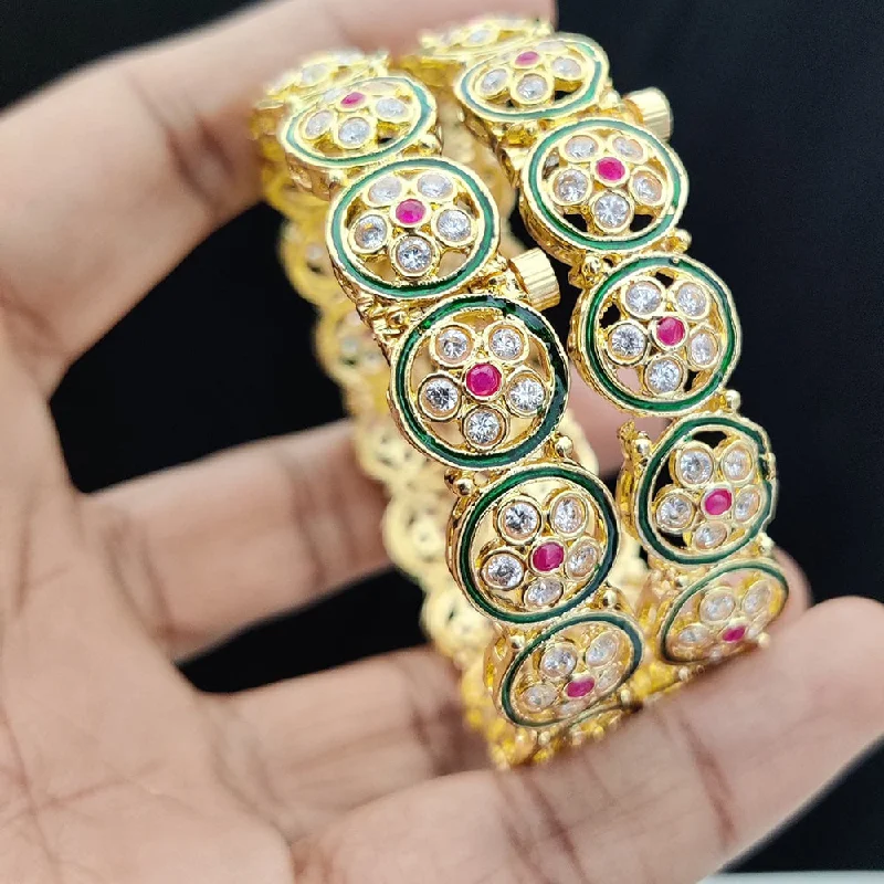 Custom engraved charm bangles for meaningful gifts-Jewel Addiction Gold Plated Kundan Openable Bangles Set