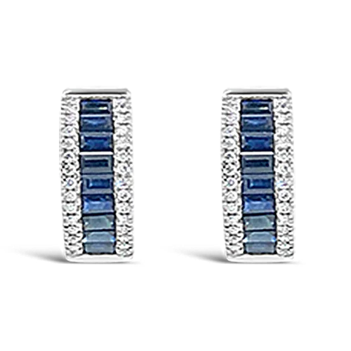 Custom initial drop earrings for personalized style-Sapphire & Diamond Huggie Hoop Earrings