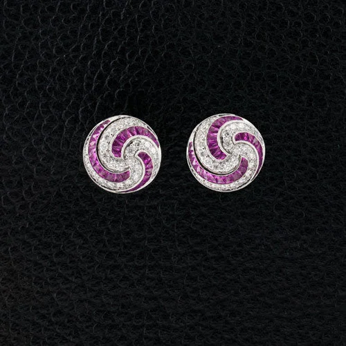 Art deco stud earrings for vintage elegance-Pink Sapphire & Diamond Swirl Earrings