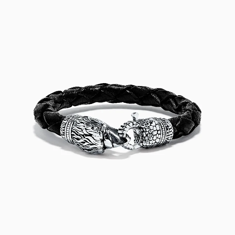 Diamond bracelets for luxurious sparkle-Men's Sterling Silver Leather Eagle Bracelet